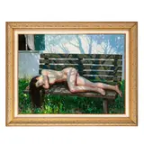Nude on Bench by Guan Ze Ju, Oil on canvas, sold Oct 2023
