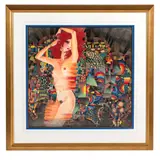 (Chinese, b.1967)Untitled, Standing Nude in Technicolor Background. Chinese by Ni Bing, watercolor on rice paper, offered Oct 2023