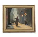 Untitled by Gile Steele, Oil on canvas 'Study of Los Angeles' Chinatown back street', sold Sep 2023