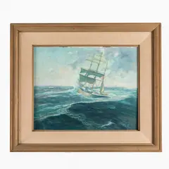 Seascape by Frank Handlen, Oil on board.Signed l/r.19 1/2in. x 15 1/2in (49cm. x 39cm).Framed: 28in. x 24in, sold Sep 2023