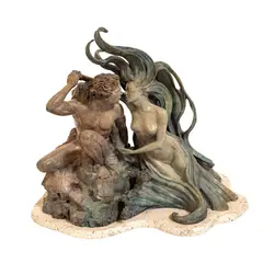 Patinated by Jerry Joslin, bronze sculpture of two figures caressing under a water reed bower.21in. (53cm), sold Aug 2023