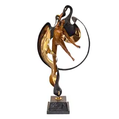 Patinated figure of a dancer, her flowing hair continuing to form a gilt fan, above a by Angelo Basso, marble plinth.38in. (97cm), sold Aug 2023