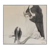 Friend and Birds by Jacques Fabert, ink on board. 46in. x 42in. Jacques Fabert, Professor Fine arts, San Francisco A, offered Aug 2023
