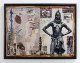 For Kristina Happy B-Day and Lots Love by Peter Beard, c.1995, mixed media; collage; pen; ink; attached photos; fragments and shed snake skin, sold May 2018