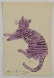 Purple Sam – from 25 Cats Named Sam and One Blue Pussy by Andy Warhol, 1954, lithograph with hand coloring on Ticonderoga paper; from the edition of 190, sold May 2018