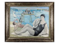 Untitled (Beach Scene) by Alice Halicka, oil on canvas, sold Sep 2018