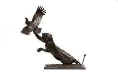 Lioness and Vulture by Robert Glen, 1993, bronze, sold Sep 2018