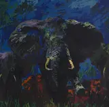 Elephant Stampede by LeRoy Neiman, 1976, screenprint in colors on wove paper, sold Dec 2018