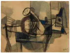 Composition by Maurice Estève, Fusain et crayon gras, sold May 2026