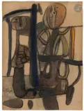 Une dame chez le sculpteur by Maurice Estève, 1935, Aquarelle, fusain, pastel et mine de plomb, sold May 2026