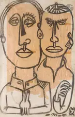 Deux personnages by Michel Macréau, 1972, Fusain sur collage, sold May 2026
