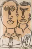 Deux personnages by Michel Macréau, 1972, Fusain sur collage, sold May 2026