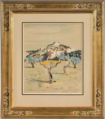 Paysage de Provence by Yves Brayer, vers 1950, Aquarelle rehaussée de gouache, sold Dec 2025