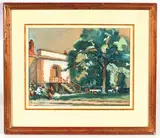 Devant la maison, le repos sous le grand arbre by Claudine Félix, 1947, Gouache, sold Dec 2025