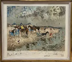 Chevaux et enfants sur la plage de Trouville by André Hambourg, Lithographie, sold Dec 2025