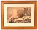 La Fluviale, Bateaux lavoirs devant le Louvre by Francis Garat, Aquarelle sur traits de crayon, sold Dec 2025