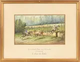 Grand Steeple Chase, La Marche le 4 avril 1852, le saut du talus by Johnny Audy, Aquarelle gouachée, sold Nov 2025