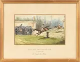 Grand Steeple Chase, La Marche le 4 avril 1852, le saut du mur by Johnny Audy, Aquarelle gouachée, sold Nov 2025