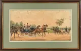 Promenade de cavaliers et d'attelage by Johnny Audy, 1861, Aquarelle gouachée, sold Nov 2025
