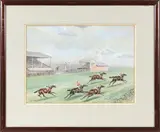 The Derby Gold Cup, 1909 (?) by John Beer, Gouache signée en bas à gauche, sold Nov 2025