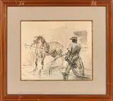 Cheval à la douche by Pierre Olivier Dubaut, Aquarelle et encre, sold Nov 2025