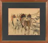Attelage à quatre by Pierre Olivier Dubaut, Aquarelle et fusain, sold Nov 2025