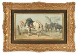 Cheval de trait by Théodore Fort, Aquarelle sur traits d'encre, sold Nov 2025