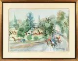Chevaux à l'entraînement, galopeurs et trotteurs by Pierre Gaillardot, Aquarelle gouachée, sold Nov 2025
