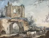 Le troupeau dans les ruines by Jacques Philippe Hackert, 1768, Gouache sur papier, sold Nov 2025