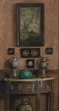 Intérieur à la console demi-lune by Pascal Blanchard, Aquarelle gouachée, sold May 2026