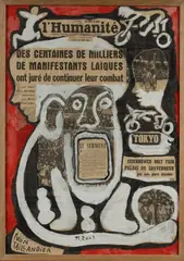 Des centaines de milliers de manifestants laïques ont juré de continuer leur combat by Yvon Taillandier, 2003, Gouache, aquarelle et encre (lavis) sur une ancienne page de titre du journal l'Humanité d, sold Jun 2026