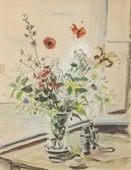 Bouquet de fleurs de printemps près de la fenêtre by André Dignimont, Aquarelle et encre (plume et lavis), sold Jun 2026