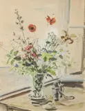Bouquet de fleurs de printemps près de la fenêtre by André Dignimont, Aquarelle et encre (plume et lavis), sold Jun 2026