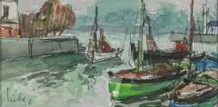 Bateaux au port by Fernand Herbo, Aquarelle, encre et fusain, sold Jun 2026