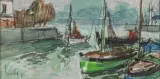 Bateaux au port by Fernand Herbo, Aquarelle, encre et fusain, sold Jun 2026