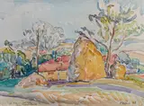 Paysage de campagne aux meules de foin by Georges Albert Tresch, 1928, Aquarelle sur traits de fusain, sold Jun 2026