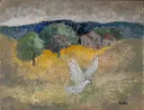 Paysage à la colombe by Pierre Vauthey, Huile et collage de papier sur panneau d'isorel, sold Jun 2026
