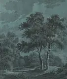Chemin bordé d'arbres by Louis Albert Guislain Bacler d'Albe, Plume et lavis d'encre noire, rehauts de gouache, sur papier bleu, sold Jun 2026