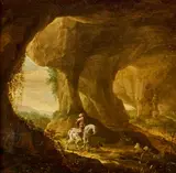 Cavalier dans un paysage aux grottes by Abraham van Cuylenborch, Panneau de chêne, une planche, non parqueté, sold Nov 2025