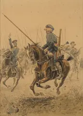 Charge de cosaques by Eugène Courboin, Aquarelle sur papier, sold Sep 2025