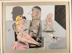 Les jambons de charme by Pierre Dessons, 1991, Gouache et encre, sold Dec 2025