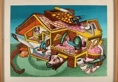 Modern Home. 2003 by Peter Saul, Lithographie en couleurs sur vélin, sold Dec 2025