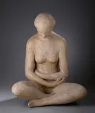Femme assise les mains sur le ventre by Pierre Lagénie, Plâtre patiné, sold Dec 2025
