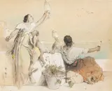Les fileuses sur la terrasse by Taxile Doat, Aquarelle, sold Jan 2026