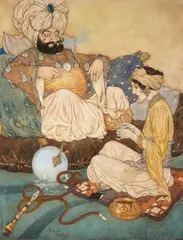 La belle et le sultan by Edmund Dulac, Aquarelle, sold Jan 2026