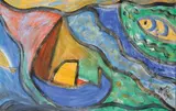 Blue boat by Pascal Moscovitz, 1990, Toile tendue sur panneau, sold Jan 2026