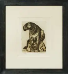 Panthère noire assise by Paul Jouve, Eau-forte et aquatinte Tirage en bistre sur papier Auvergne à la main Signée en bas gauche, sold Jun 2026