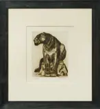 Panthère noire assise by Paul Jouve, Eau-forte et aquatinte Tirage en bistre sur papier Auvergne à la main Signée en bas gauche, sold Jun 2026