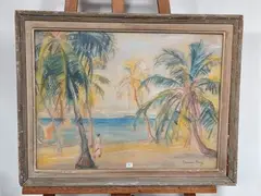 Paysage côtier aux cocotiers by Germaine Foury, Pastel Signé en bas à droite, sold May 2026
