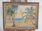 Paysage côtier aux cocotiers by Germaine Foury, Pastel Signé en bas à droite, sold May 2026